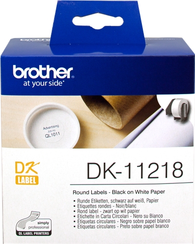 Brother DK11218 - Etiquetas Originales Precortadas Circulares - 24 mm de Diametro - 1000 Unidades - Texto negro sobre fondo blanco