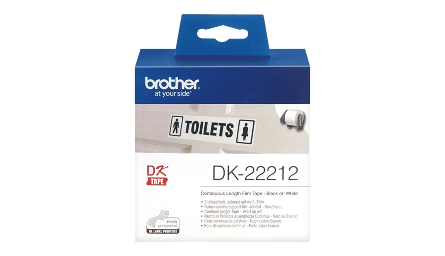 Brother DK22212 - Etiquetas Originales de Tamaño personalizado - Ancho 62mm x 15,24 metros - Texto negro sobre fondo blanco