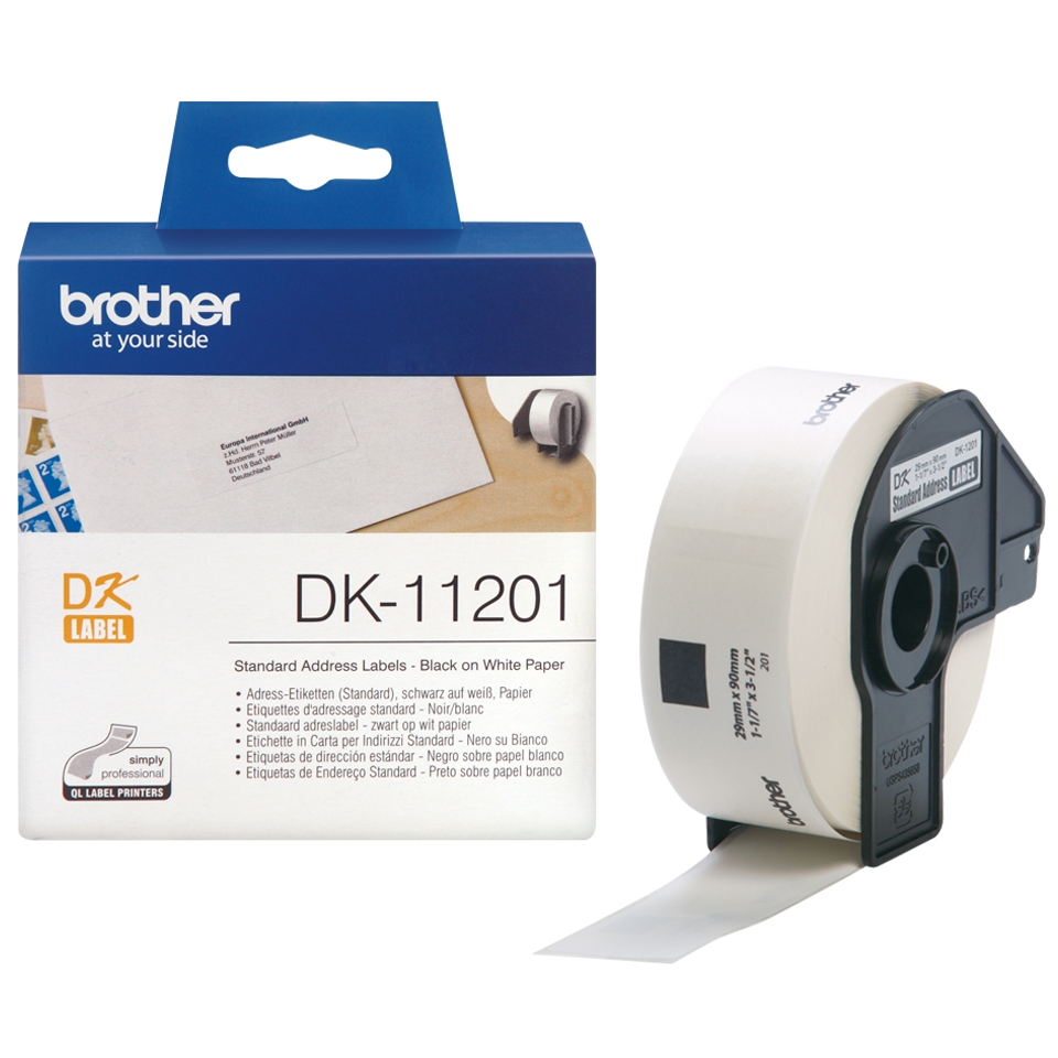 Brother DK11201 - Etiquetas Originales Precortadas de Direccion - 29x90 mm - 400 Unidades - Texto negro sobre fondo blanco