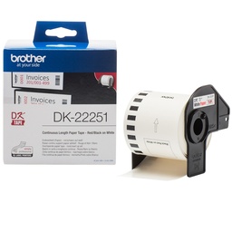 [DK22251] Brother DK22251 - Etiquetas Originales de Tamaño personalizado - Ancho 62mm x 15,24 metros - Texto rojo y negro sobre fondo blanco