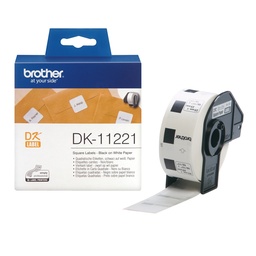 [DK11221] Brother DK11221 - Etiquetas Originales Precortadas Cuadradas - 23x23 mm - 1000 Unidades - Texto negro sobre fondo blanco