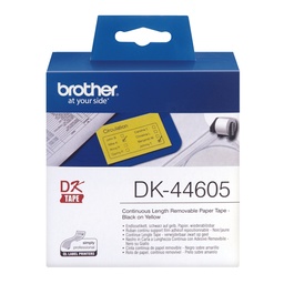 [DK44605] Brother DK44605 - Etiquetas Removibles Originales de Tamaño personalizado - Ancho 62mm x 30,48 metros - Texto negro sobre fondo amarillo
