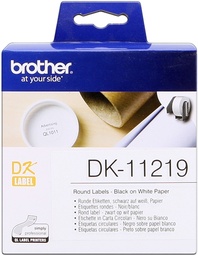 [DK11219] Brother DK11219 - Etiquetas Originales Precortadas Circulares - 12 mm de Diametro - 1200 Unidades - Texto negro sobre fondo blanco