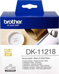 [DK11218] Brother DK11218 - Etiquetas Originales Precortadas Circulares - 24 mm de Diametro - 1000 Unidades - Texto negro sobre fondo blanco