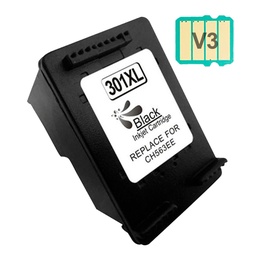 [HI-301XLBK-V3] HP 301XL Negro Cartucho de Tinta Remanufacturado - Muestra Nivel de Tinta - Reemplaza CH563EE/CH561EE